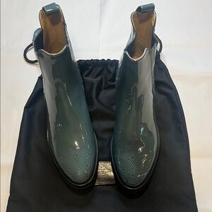 Glossy Teal Ankle Boots